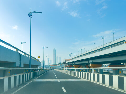 An urban city view of Harbour Bridge, Shri Atal Bihari Vajpayee Trans Hbr Link, Mumbai, Maharashtra, India