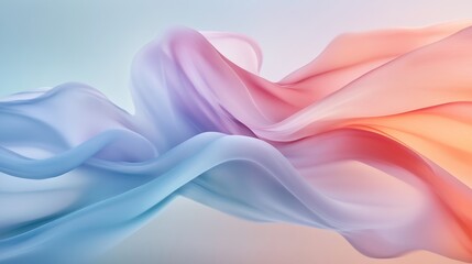 Soft, translucent fabrics swirl and blend in a pastel dreamscape, evoking a sense of ethereal movement and gentle calm.