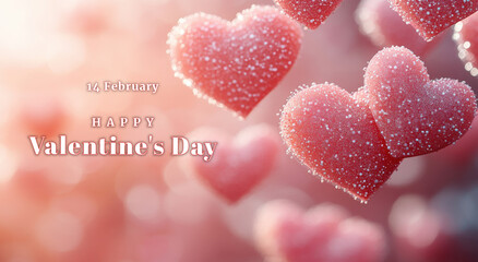 Obraz premium Romantic Valentine s Day Background Sparkling Pink Hearts Floating Love Concept