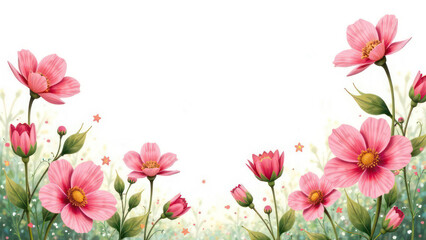 Fototapeta premium white blank postcard against the background with beautiful spring flowers