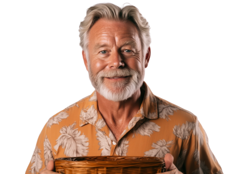 Smiling Senior Man Holding Wicker Basket