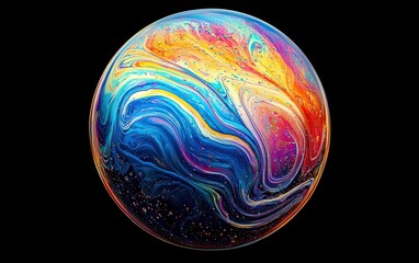 Transparent soap bubble with multicolor streaks, highly detailed macro texture