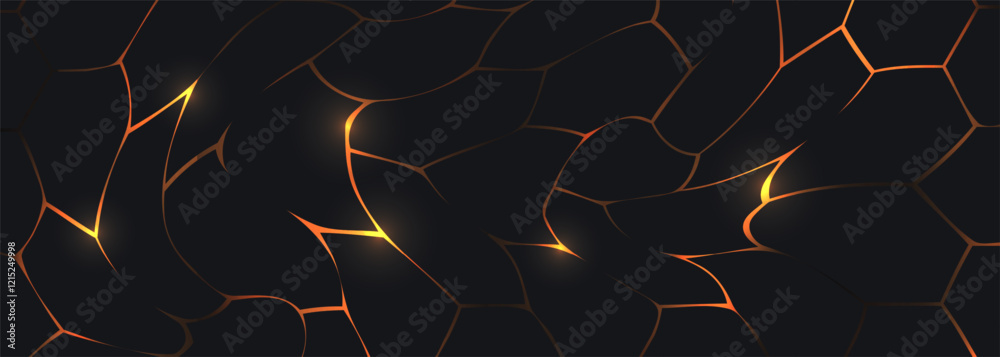Poster Dark abstract background with fluid dynamic orange and yellow glowing lines. Modern trandy abstract wide banner for business, corporate, brochure, banner, cover or poster. Vector illustration