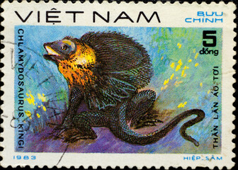 Postage stamp, Vietnam, lizard.