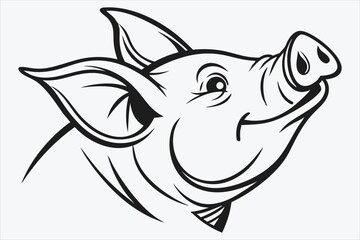 A minimalist black and white silhouette of a pig's head