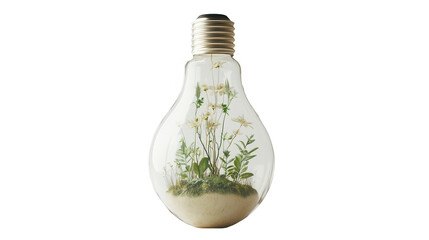Earth Day PNG file, light bulb with plants inside, symbolizing eco-conscious energy and sustainable growth, isolated on white