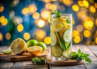 Fototapeta premium Refreshing Detox Water: Lemon, Cucumber & Ginger Infused Drink Photography