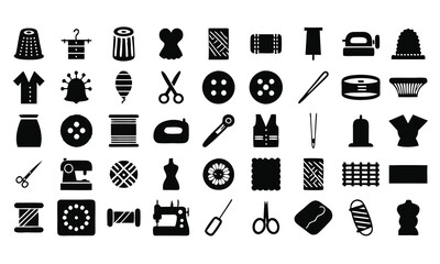 Vector Illustration Set of Sewing and Crafting Icons Black and White