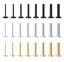 Metal gold poles with different diameters. metal columns. Steel pipes. Template design for urban advertising banners.