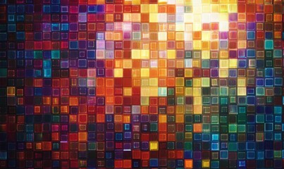 Colorful squares pattern with glowing light effect.
