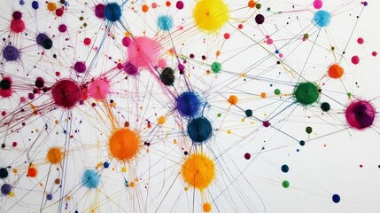 Colorful circles connected with lines on white.