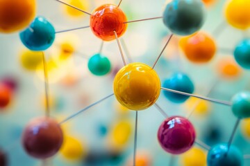 Spheres of different colors connected by thin rods.