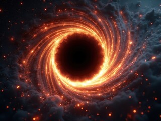Obraz premium Visual representation of a black hole surrounded by cosmic dust and vibrant energy swirling in the depths of space showcasing its gravitational pull