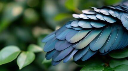 Fototapeta premium Close-up of iridescent feathers, revealing intricate patterns and hues, capturing the delicate beauty and complexity of nature.