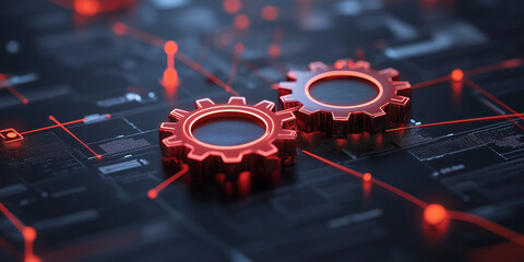 Symbolic representation of mergers and acquisitions with interlocking gears in a digital network