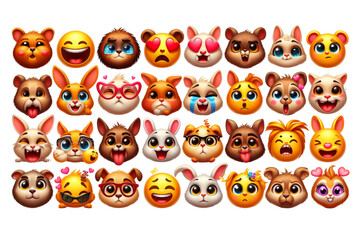 Colorful Cartoon Animal Emoji Set with Cute Expressions