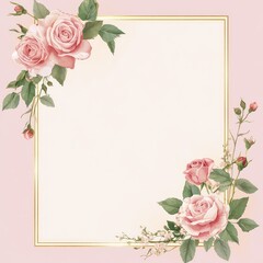 Elegant Pink Roses Frame Blank Invitation Card