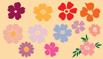 Collection of wildflowers icon. Vector illustration colorful flowers on white background. 