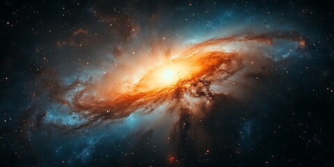 Fototapeta premium Fiery cosmic nebula swirls in space.