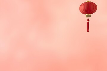 Obraz premium A vibrant red lantern dangles from above, adding a festive touch to the soft pastel background. This scene captures the essence of celebration and cultural traditions