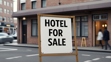 Obraz premium Urban Hotel Property for Sale Featuring Prominent Board Display Perfect for Property Dealers and Commercial Real Estate Advertising