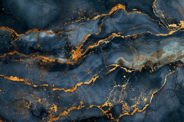 Fototapeta premium Image of Navy blue dark marble pattern with golden veins. Texture for background usage