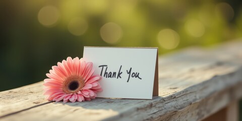 thank you card with pink flower