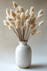 Naklejka premium Tall ceramic vase with dried pampas grass against light beige background