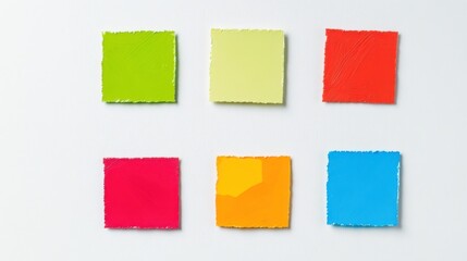 Six bright square stickers without text.