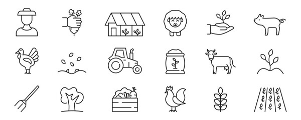 Farm icons set. Agriculture line icons. Vector illustration.