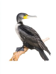 Obraz premium Majestic Cape Town Cormorant on Branch - A majestic Cape Town cormorant perches gracefully on a weathered branch, symbolizing freedom, coastal beauty, wild nature, avian elegance, and the untamed spir