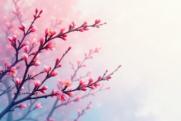 Abstract watercolor wash, pastel hues, budding branches , image, soft, pastel