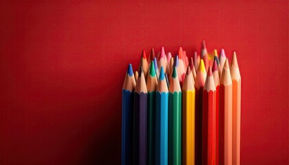 Color pencils isolated on a red background
