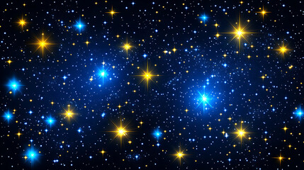 Fototapeta premium Starry sky background, blue night sky full of stars, glowing stars in the dark space, starry background, dark night, stars in the distance, starlight, dark background with a blue glow, night sky.