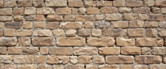 Obraz premium Brown stone brick wall with natural texture and weathering.