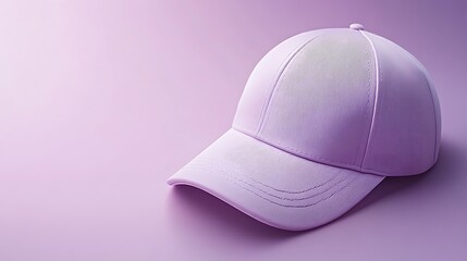 Fototapeta premium Product banner of a baseball cap against a light purple background, ample space for copy on the top right