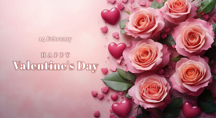 Romantic Valentine s Day Bouquet Pink Roses and Hearts for Lovers