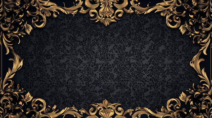 Ornate gold floral pattern on textured dark background for luxurious invitations, vintage decor, or elegant design templates