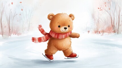 Cute bear ice skate cartoon style