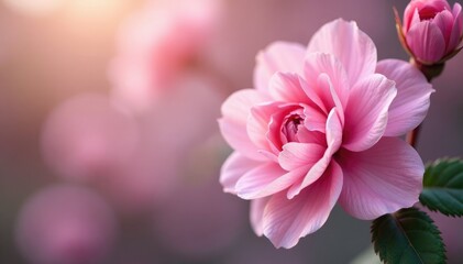 Fototapeta premium delicate pink blooms fade into the background, layered blossoms, soft petals