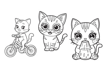 cute cat coloring page,smiling cat outline vector,Cat coloring book page illustration for kids
