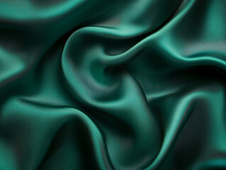 Obraz premium Elegant emerald satin fabric with soft drapes and folds