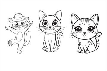 cute cat coloring page,smiling cat outline vector,Cat coloring book page illustration for kids