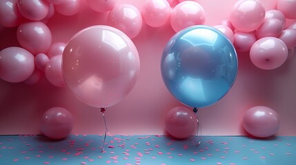 Beautiful pink and blue themed decorative room on blue surface in pink background
