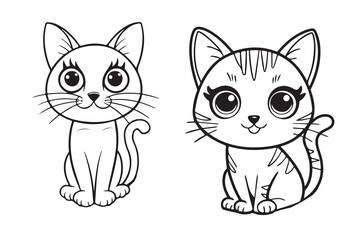 cute cat coloring page,smiling cat outline vector,Cat coloring book page illustration for kids