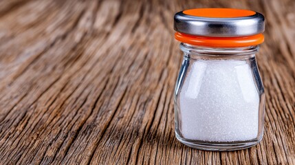 Close-up view of coarse sea salt grains on a wooden surface for culinary use and seasoning