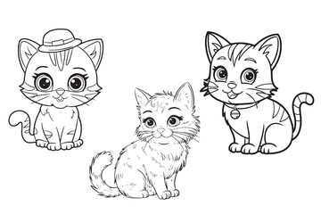 cute cat coloring page,smiling cat outline vector,Cat coloring book page illustration for kids