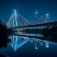 Fototapeta premium city bridge with sunset over skyline view