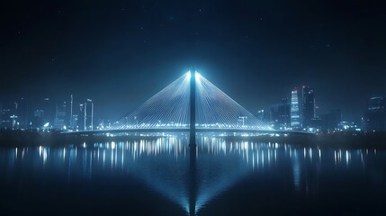 illuminated city bridge at night aerial view