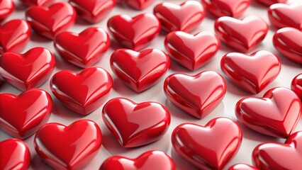 Obraz premium Romantic Red Hearts Scattered on Pure White Background - Valentine's Day Stock Photo